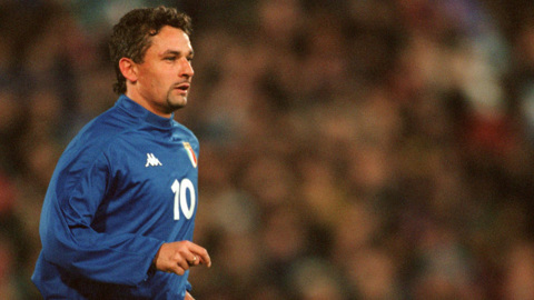 Roberto Baggio playing for Italy